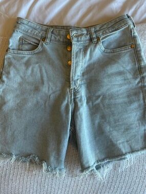 Light Blue Denim Shorts with Frayed Hem